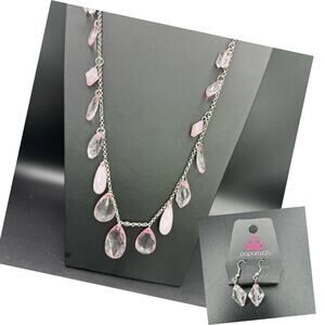 New Paparrazi Pink Acrylic Teardrop Chain Necklace and Hook Dangling Earring Set
